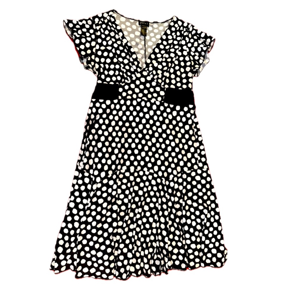 Polka Dot V Neck Dress with Black Wrap